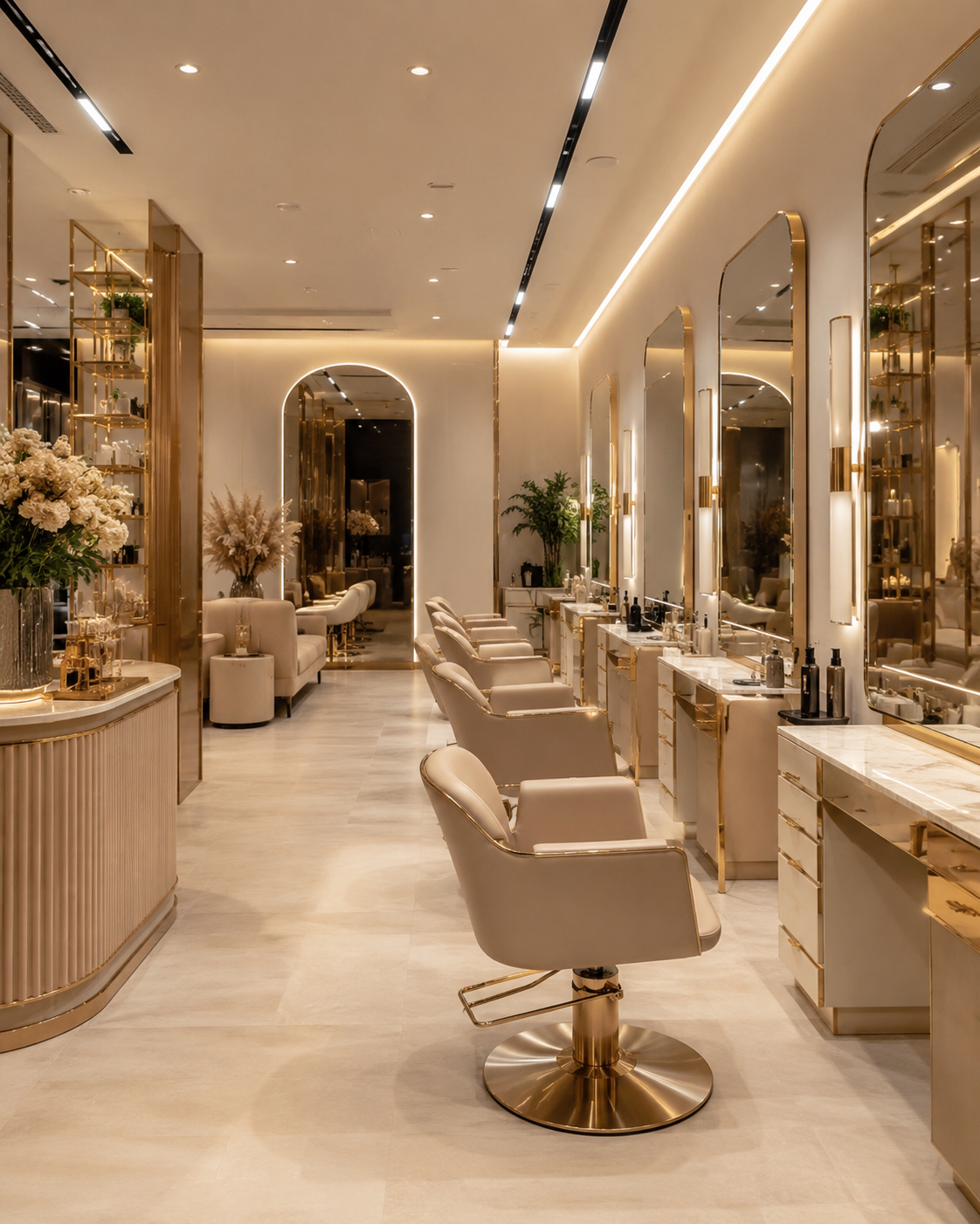 Premium salon interior with gold detailing